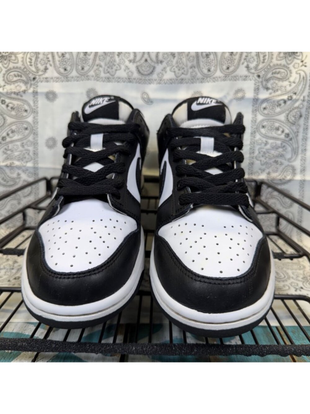 Nike Dunk Low Panda Black/White Leather Low Top Sneakers CW1590-100 Mens 7Y - Picture 7 of 10